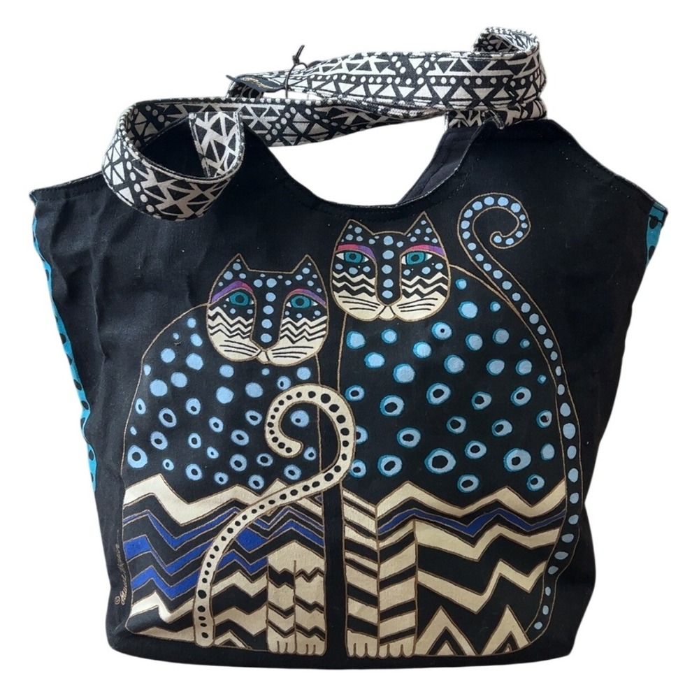 Laurel Burch Polka Dot Gatos Large Scoop‎ Tote - Black - NEW